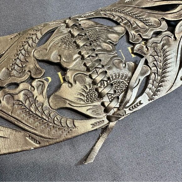 *Ralph Lauren Collection Spring 13 Black Western Tooled Leather Contour Belt main image 11